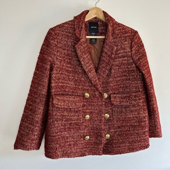 Smythe Orange Metallic Wool Tweed Blazer Size 6 - Picture 5 of 10